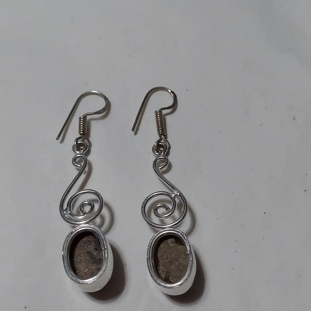 STERLING Silver Unakite Jasper Earrings